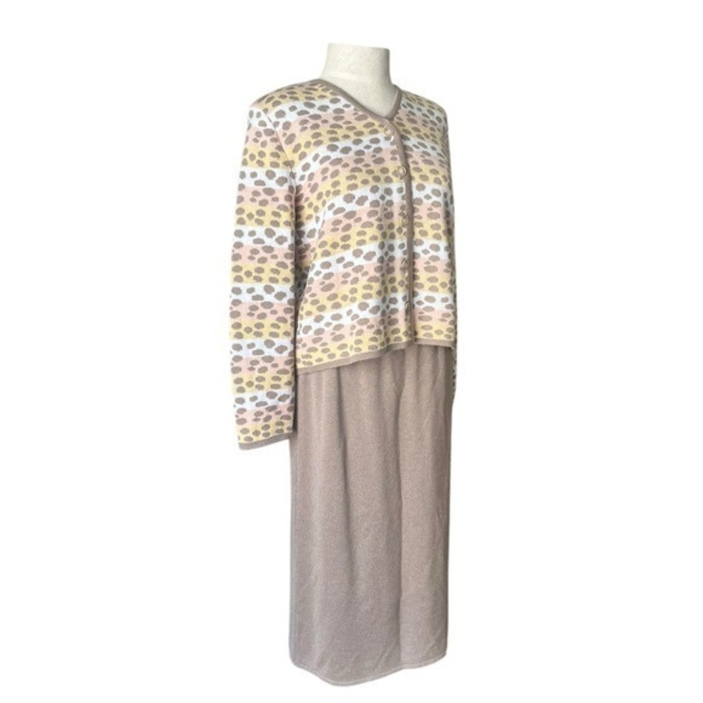 Ami Knits 80s Leopard Cardigan Vintage Pastel  Polka Dot Button Up size 12.